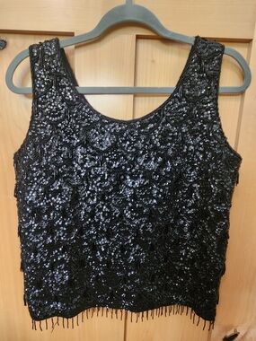 VINTAGE Black Sequin Beaded Tank Top